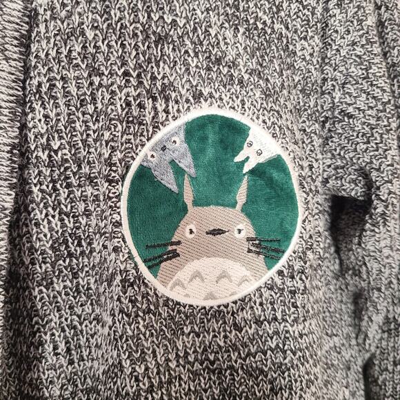 My Neighbor Totoro studio Ghibli gray Knit open front cardigan with hood size xl - Picture 5 of 12